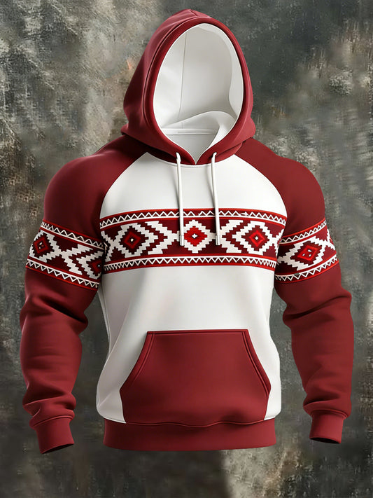 Men's Retro Western Aztec Print Casual Hoodie