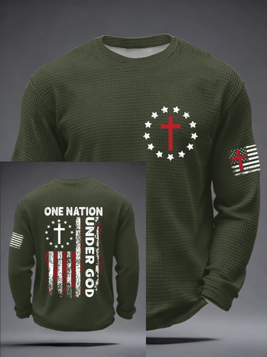 Men's Faith Cross NATION ONETUNDEROF GOD Waffle Long Sleeve T-Shirt