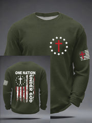 Men's Faith Cross NATION ONETUNDEROF GOD Waffle Long Sleeve T-Shirt