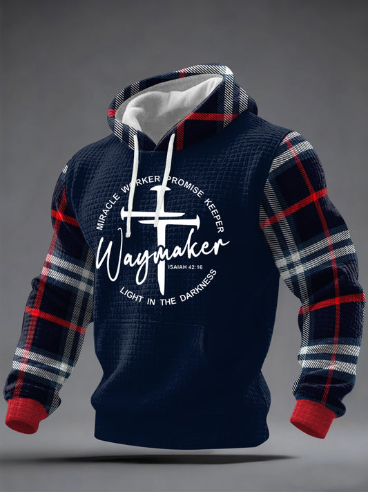 Men's Way Maker Plaid Print Casual Checkered Hoodie