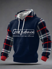 Men's God Fidence Plaid Print Casual Checkered Hoodie