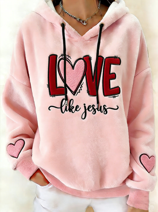Women's Valentine's Day Love Like Jesus Heart  Flannel Hoodie