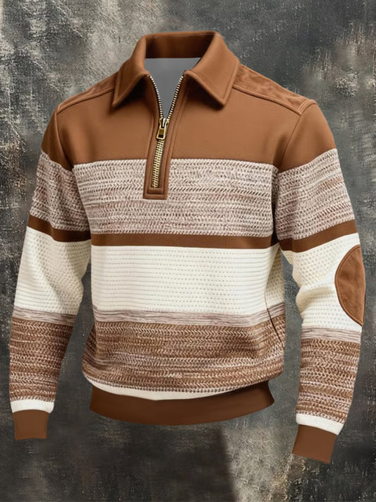 Men's Vintage Patchwork Zip Lapel Sweatshirt