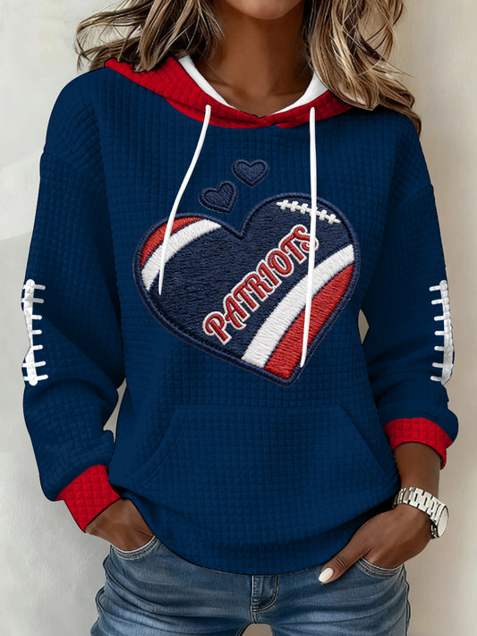 Women's Patriots Football Gameday Print Football Fans Gift Casual Waffle Hoodie