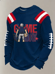 Men's Patriots Football Gameday Print Football Fans Gift Casual Waffle Sweatshirt