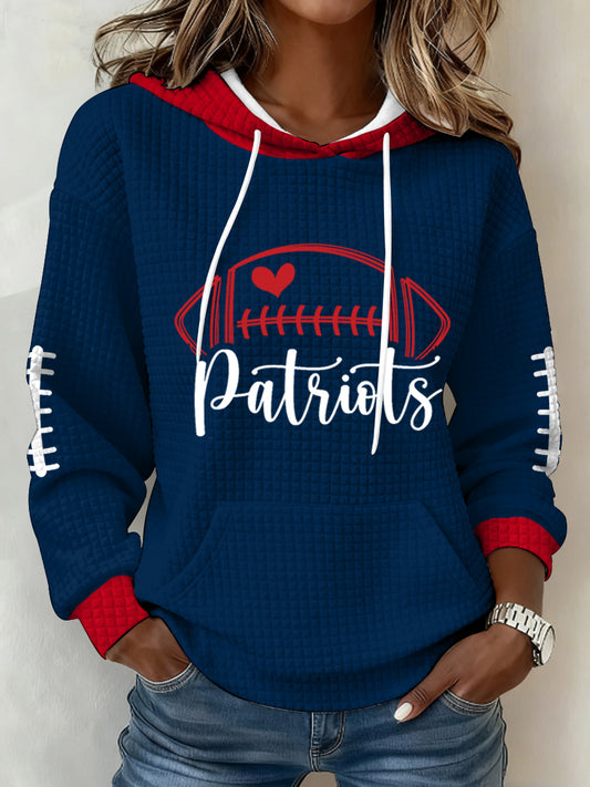 Women's Patriots Football Gameday Print Football Fans Gift Casual Waffle Hoodie