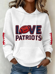 Women's Patriots Football Gameday Print Football Fans Gift Casual Waffle Hoodie
