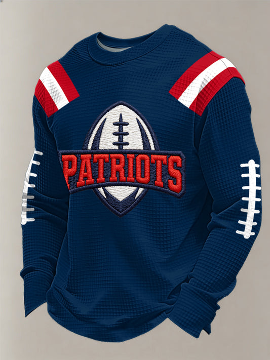 Men's Patriots Football Gameday Print Football Fans Gift Casual Waffle Sweatshirt