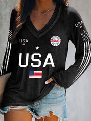Women's USA Flag V-Neck Tops