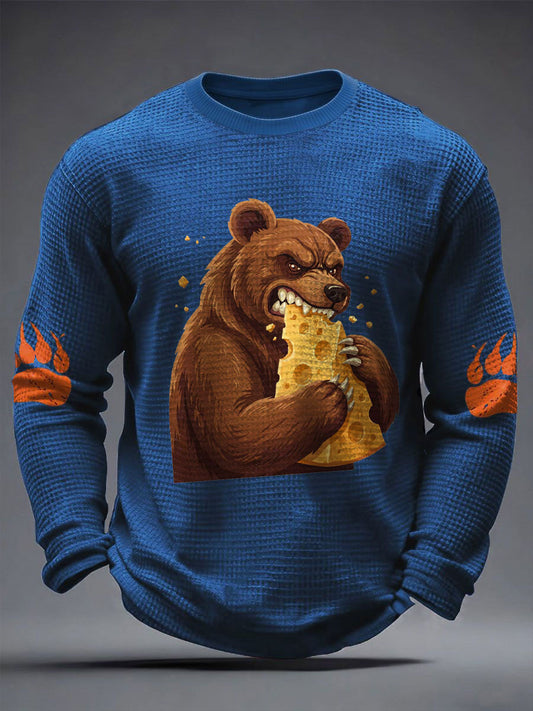 Men's Bears Eating Cheese Football Lover Printed Waffle Tops