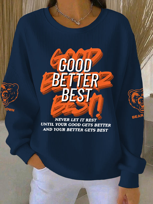 Women's Good Better Best Print Football Fans  Ribbed Round-Neck Sweatshirt