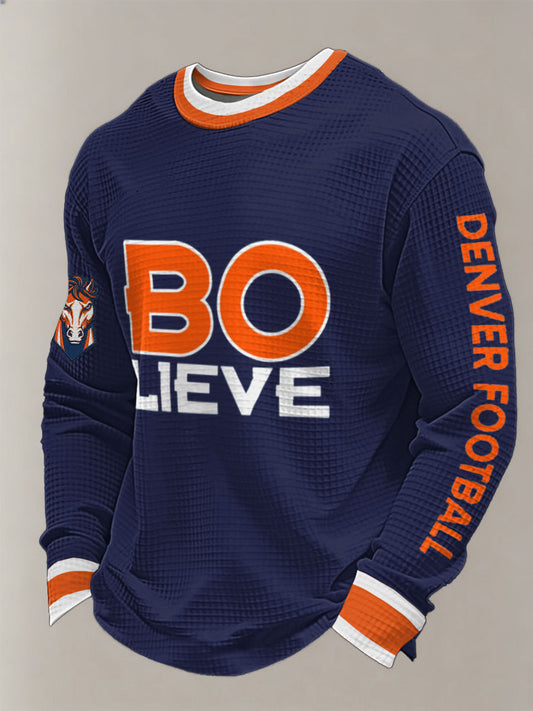 Men's Let's Ride Horse Football Lover Print  Waffle Sweatshirt