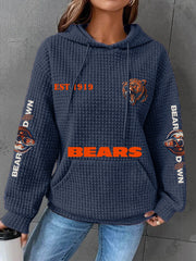 Women's Bears Print Football Fans Gameday Casual Waffle Hoodie