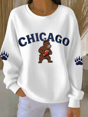 Women's Bear Print Football Fans Gameday Casual Sweatshirt