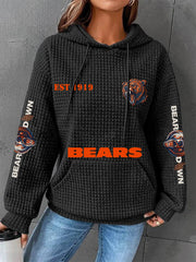 Women's Bears Print Football Fans Gameday Casual Waffle Hoodie