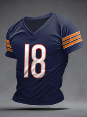 Men's Number 18 Football Fans Gameday Casual V-Neck Tee