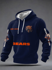 Men's Bears Print Football Fans Gameday Casual Waffle Checkered Hoodie