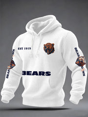 Men's Bears Print Football Fans Gameday Casual Waffle Checkered Hoodie