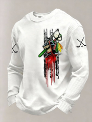 Men's Vintage Hockey Print Waffle Crewneck Sweatshirt