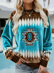 Women's Vintage Western Ethnic Aztec Pattern Casual Cozy Flannel Sweatshirt