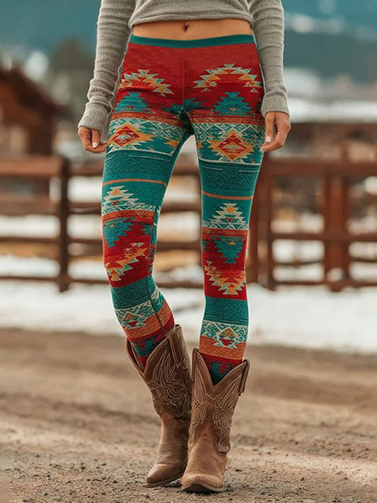 Women's Vintage Western Ethnic Aztec Pattern Casual Leggings