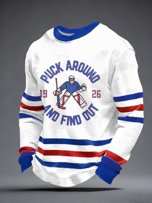 Men's New York Ice Hockey Print Waffle Long Sleeve Sweatshirt