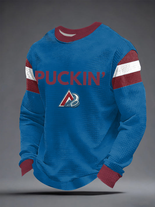 Men's Ice Hockey Print Waffle Long Sleeve Sweatshirt