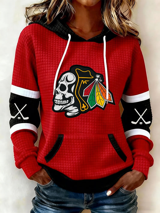 Women's Ice Hockey Print Large-sized Hooded Sweatshirt