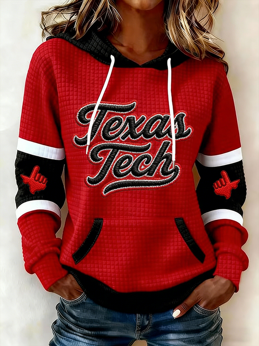 Women's Retro Football Print Large-sized Hooded Sweatshirt