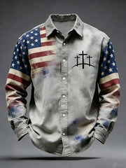 Men's Vintage Flag Christian Cross Printed Shirt