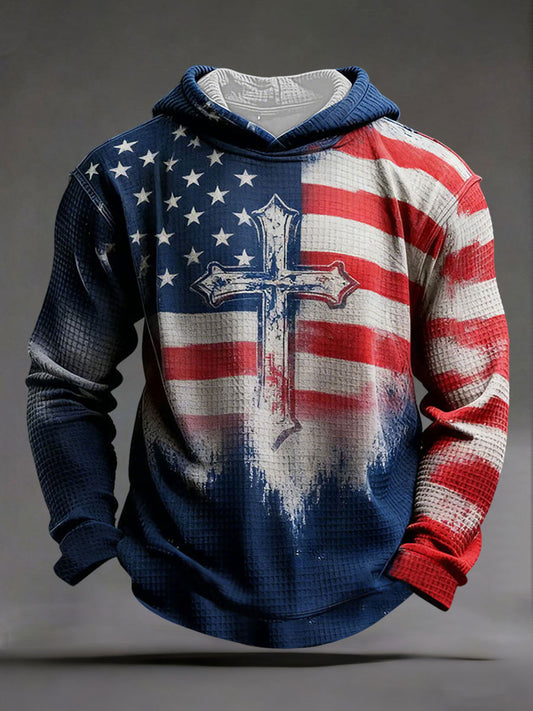 Men's Cross Waffle Print Casual Hoodie