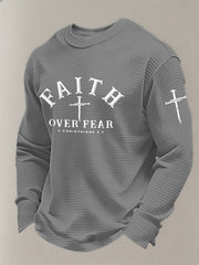 Men's Christian Faith Over Fear Cross Printed Waffle Sweatshirt