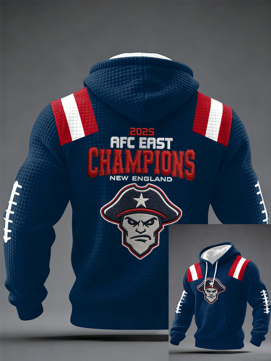 Men's 2025 AFC East Champions Gift For Football Fans Casual Checkered Hoodie