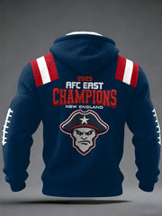 Men's 2025 AFC East Champions Gift For Football Fans Casual Checkered Hoodie