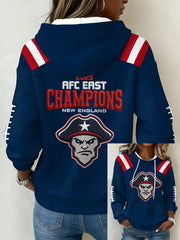 Women's 2025 AFC East Champions Gift For Football Fans Casual Waffle Hoodie