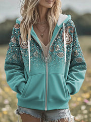 Women's Vintage Western  Zip-Up Hoodie