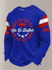Men's Hey Ey Ey Ey Buffalo Football Fans Gameday Casual Waffle Long Sleeve T-Shirt