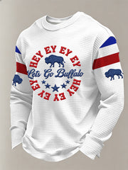 Men's Hey Ey Ey Ey Buffalo Football Fans Gameday Casual Waffle Long Sleeve T-Shirt