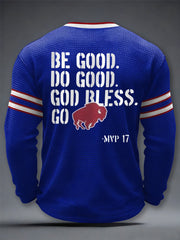 Men's Be Good Do Good God Bless Go Bills Football Fans Gameday Casual Waffle Long Sleeve T-Shirt