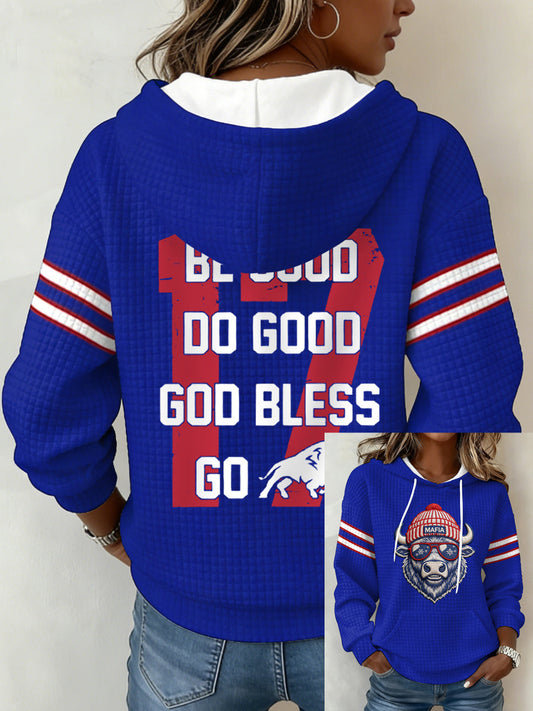 Women's Be Good Do Good God Bless Go Bills Football Fans Gameday Casual Waffle Hoodie