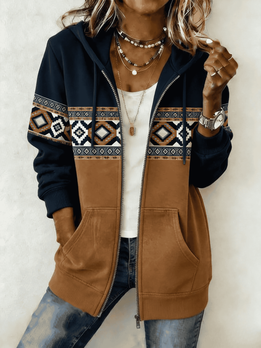 Women's Western Print Zip-Up Hoodie