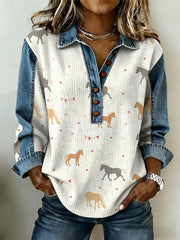 Women's Western Pattern Patchwork Art Sweatshirt
