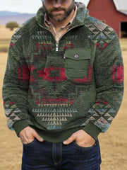 Men's Vintage Aztec Printed Casual Zip-Up Flannel Hoodie