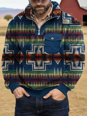 Men's Vintage Aztec Printed Casual Zip-Up Flannel Hoodie