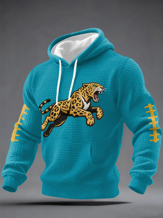 Men's Jaguars Print Football Fans Gameday Casual Checkered  Hoodie