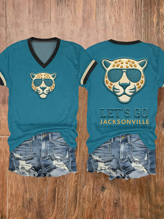 Women's Football Fans Gameday Casual V-Neck Tee