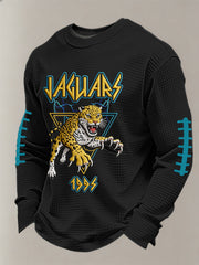 Men's Retro Rock Jaguars Print Football Fans Gameday Casual Waffle Long Sleeve T-Shirt