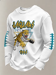 Men's Retro Rock Jaguars Print Football Fans Gameday Casual Waffle Long Sleeve T-Shirt
