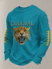 Men's DUUUVAL Jaguars Print Football Fans Gameday Casual Waffle Long Sleeve T-Shirt