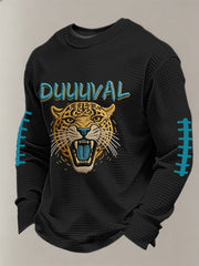 Men's DUUUVAL Jaguars Print Football Fans Gameday Casual Waffle Long Sleeve T-Shirt